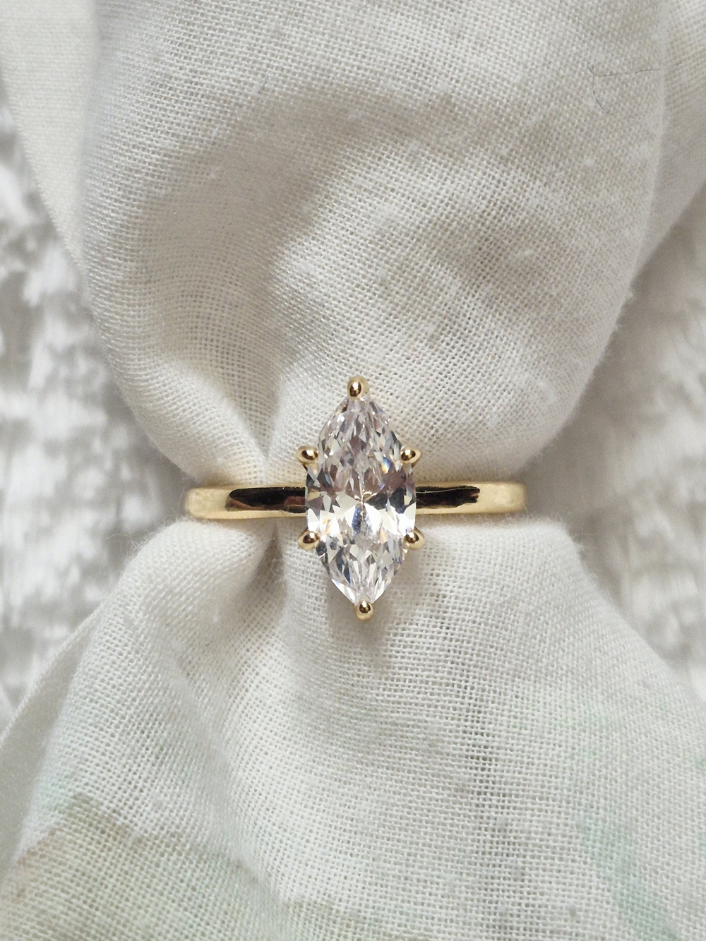 Gold Tone Marquise Solitaire Ring